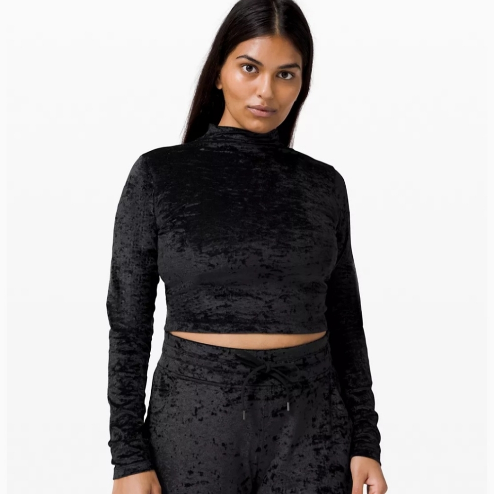 All Aligned Mock Neck Long Sleeve ShirtCrushed Velvet